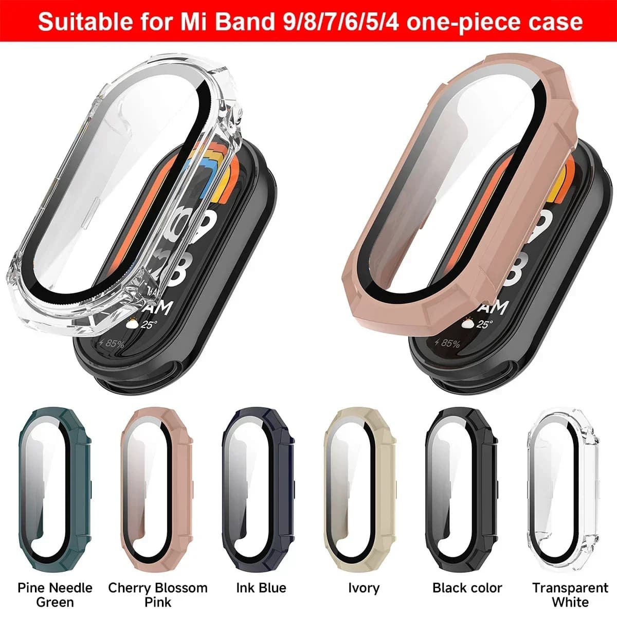 Vetro temperato + custodia per Xiaomi mi band 9/8/7 PC protezione schermo paraurti smartwatch miband 6/5/4 pellicola HD + cover su smart band 8