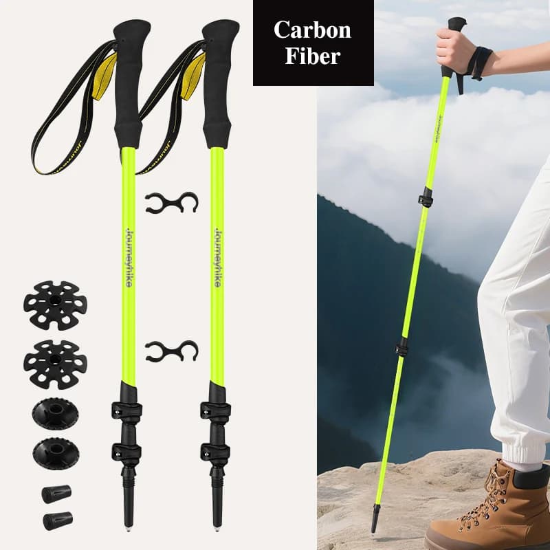 Fluorescent Green Carbon Fiber Trekking Sticks, Unisex, Lightweight and Adjustable - for Hiking, Camping and Climbing