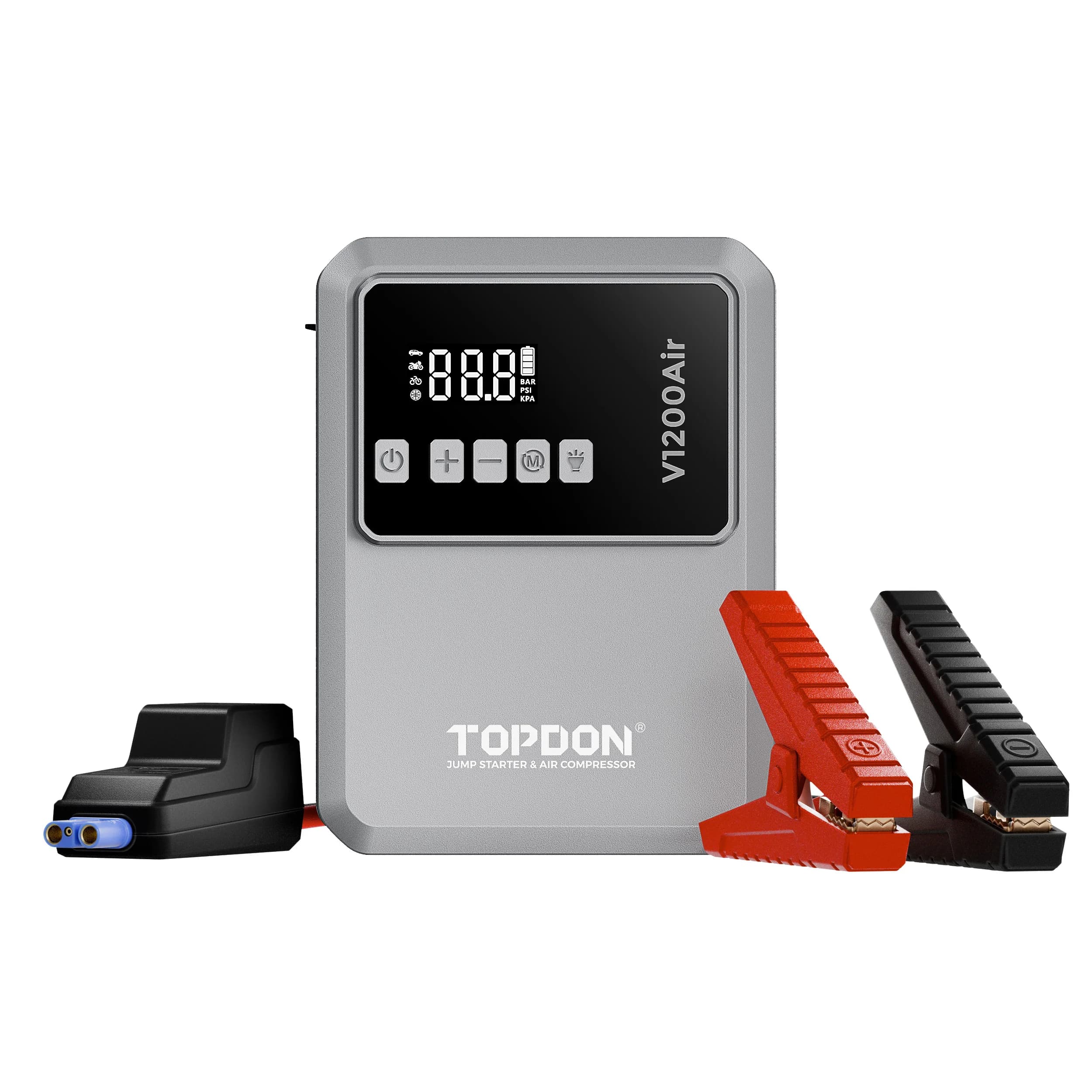 TOPDON V1200 Avviatore di emergenza ad aria con versatile compressore d'aria Gonfiatore portatile 4 in 1 per pneumatici per auto e avviamento di emergenza