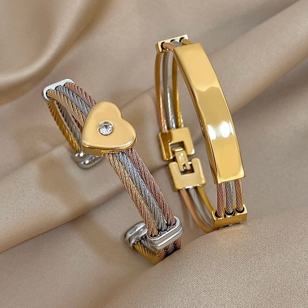 Gold Plated Twisted Cable Wire Twist Bangle Bracelet for Women Stainless Steel Chunky Punk Rock Buckle Bangle Jewelry Gift