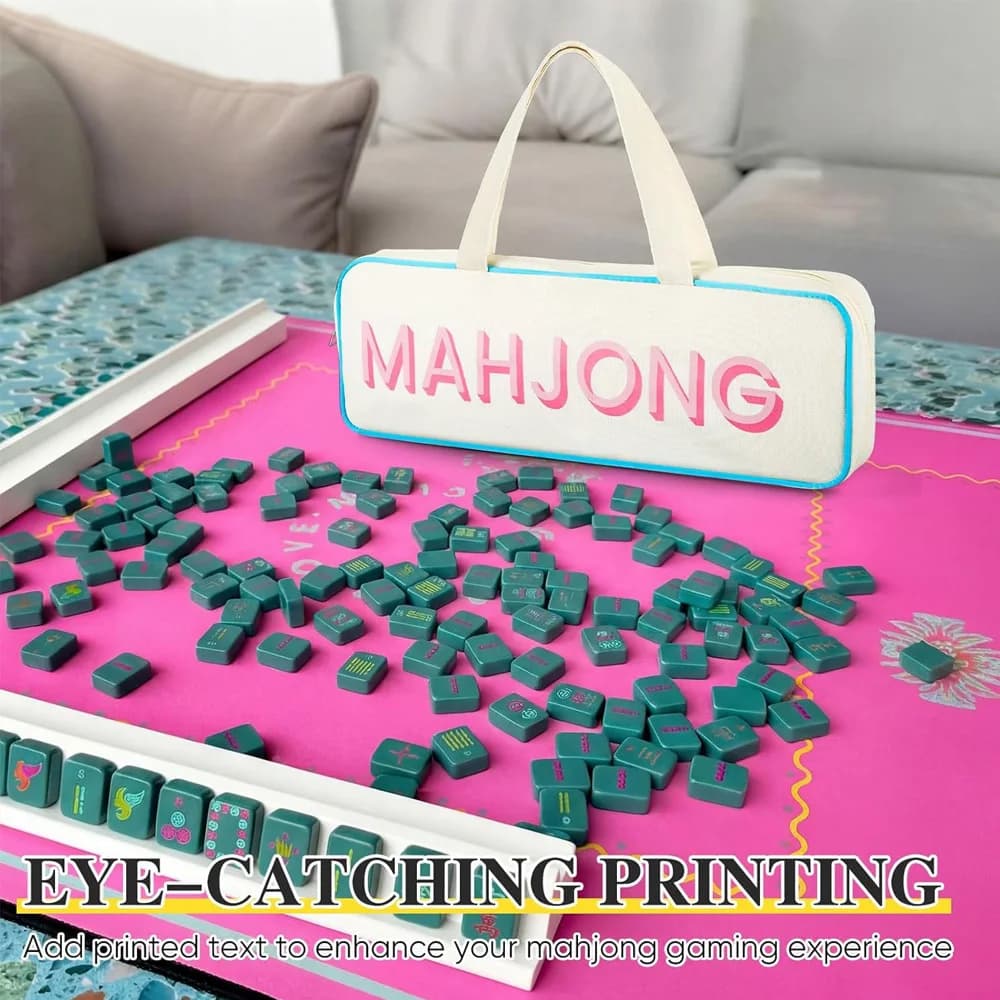 Nuova Borsa Porta Mahjong con Stampa a Lettere, Borsa a Mano in Tela Patchwork, Borsa Portatile da Viaggio a Strati per Tessere Mahjong