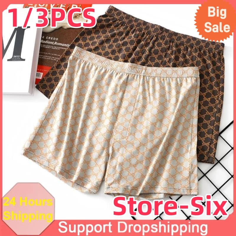 1/3PCS Boxer da uomo Intimo da uomo Griglia di cotone Stampa Mutandine a vita media Sottile Estate da uomo Sexy Comodo Pigiama Aro Pantaloni