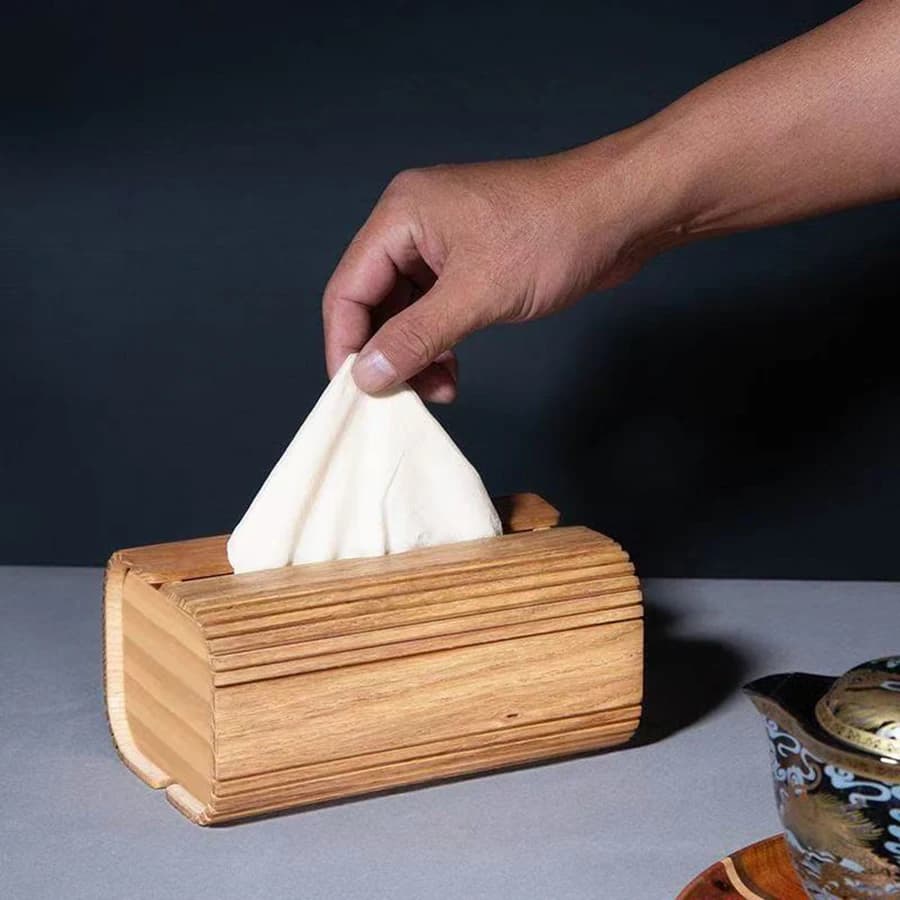 Porta Fazzoletti in Legno Massello, Contenitore Rettangolare Moderno per Tovaglioli, Porta Carta Igienica per Bagno e Sala da Pranzo