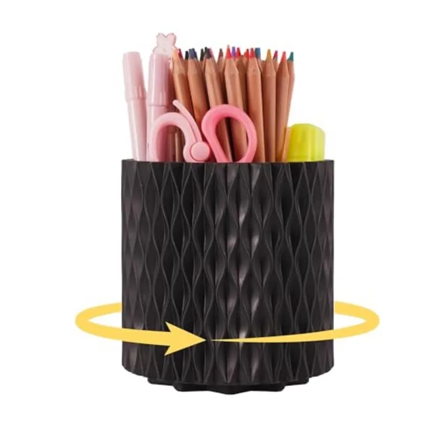 Black Pen Holder for Desk, 360° Rotating Pen Organizer with 5 Slots - Spinning Pencil Holder and Pencil Cup for Office, Art Sup