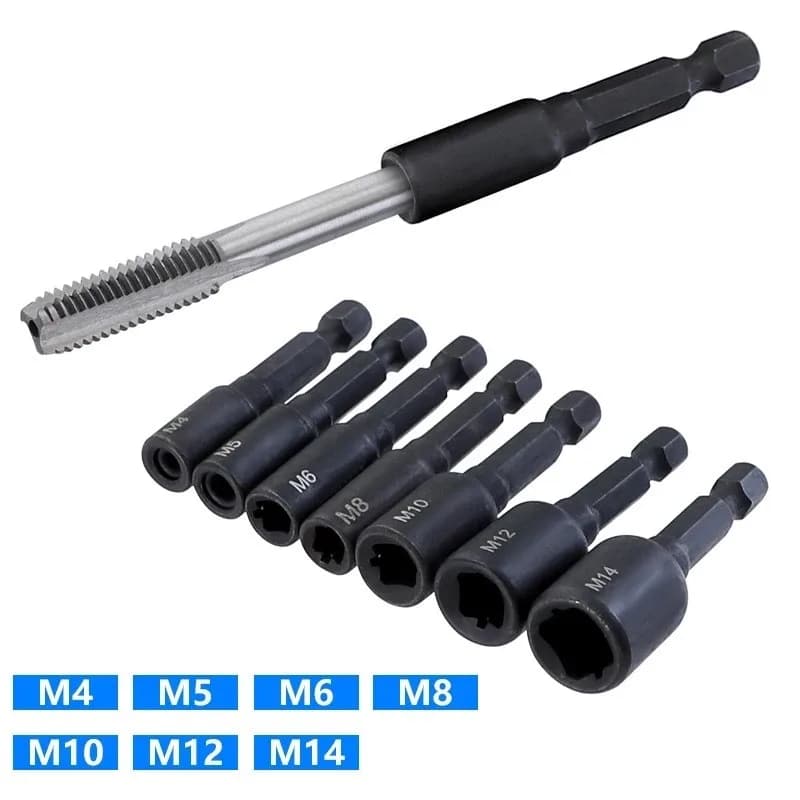 6pcs Tap Die Socket Adapter 1/4 '' Hex Shank Machine Screw Metric Plug Threading Tool M4-M14 Square Driver Thread Tap Adapter
