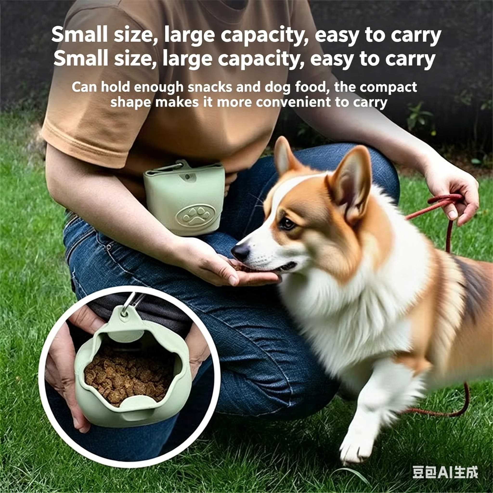 Borsa Portatile per Addestramento Cani, Sacchetto in Silicone per Snack e Premi, con Clip da Cintura per Passeggiate all'Aperto