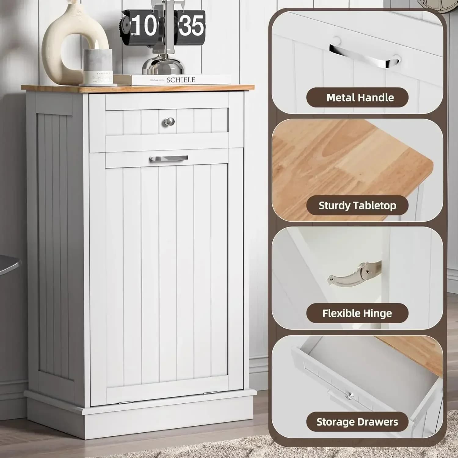 [Discounted Price, Hot Sale!]13 Gallons Tilt Out Trash Cabinet Kitchen Waste Bins Free Standing Laundry Hamper Recycling Cabinet