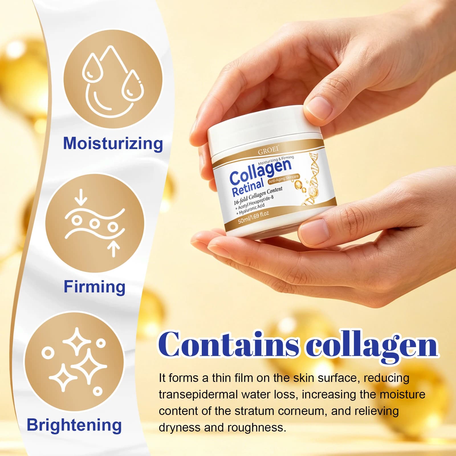Peptide Collagen Renewal Cream 50ml – Retinal + 16x Peptide & HA, Smooths Wrinkles, Brightens Dark Spots & Restores Radiance