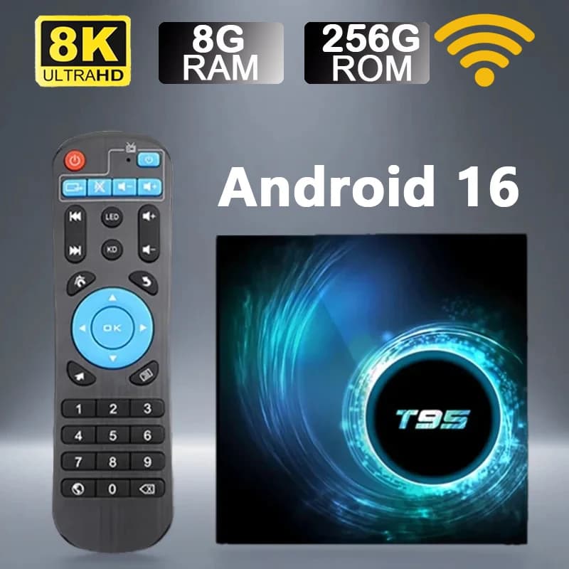 Box TV Smart T95 Android 16 Allwinner H616 256GB 5G Dual Wifi BT5.4 Media Player Netflix YouTube 4K 8K Video HDR10+ Set Top Box