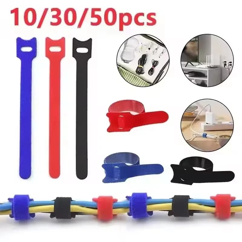 10/30/50Pcs Reusable Hook And Loop Cable Ties Fastening Strap Multi-Purpose Wire Organizers For Computer/TV/Electronic Devices