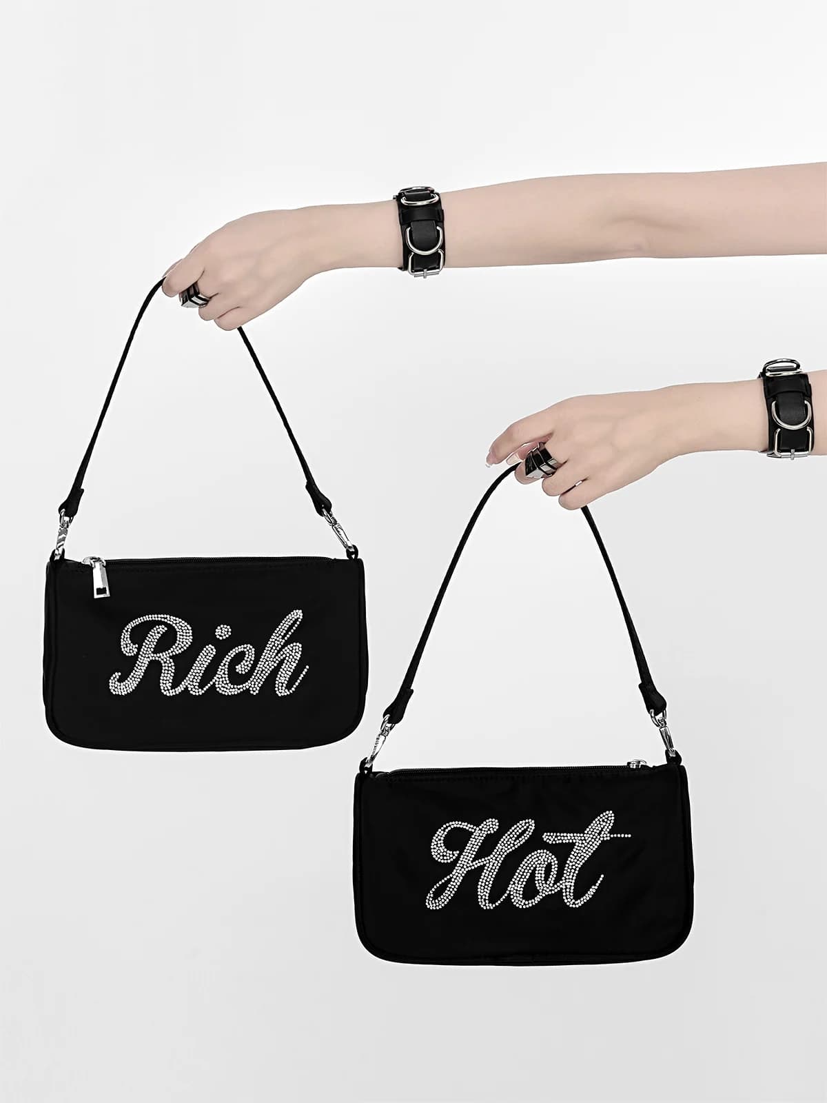 YUBABY Hot Spicy Girl Rchi Rhinestone Bag Fashionable Nylon Shoulder Handbag Embossed Diamond Casual British Style Handbag