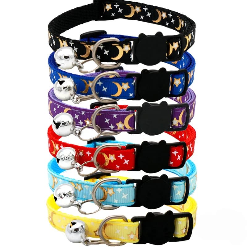 Collare per animali domestici Luna Stella Gatto Oro Riflettente staccabile Chiusura di sicurezza Per cani Forniture per animali domestici ad alto livello di aspetto regolabile
