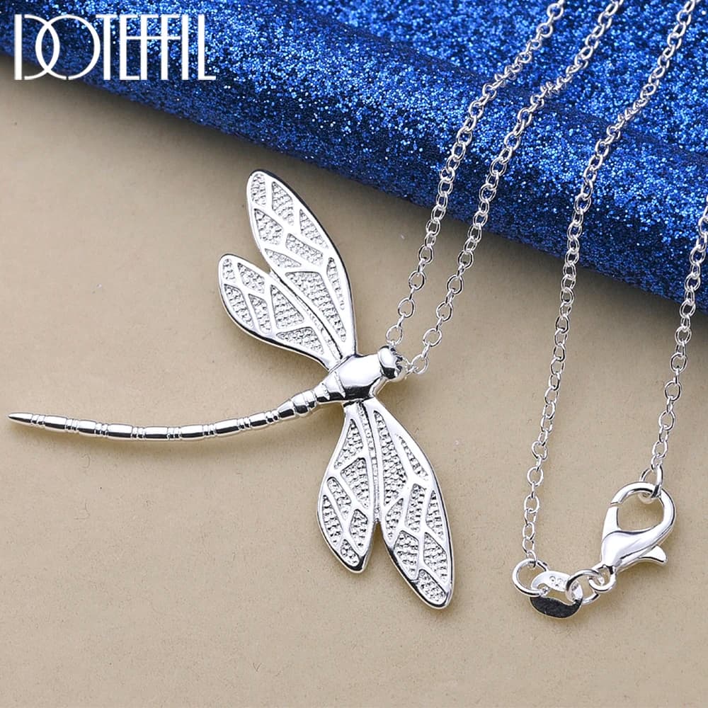 DOTEFFIL 925 Sterling Silver 40-75cm Chain Big Dragonfly Pendant Necklace For Women Wedding Engagement Party Fashion Jewelry