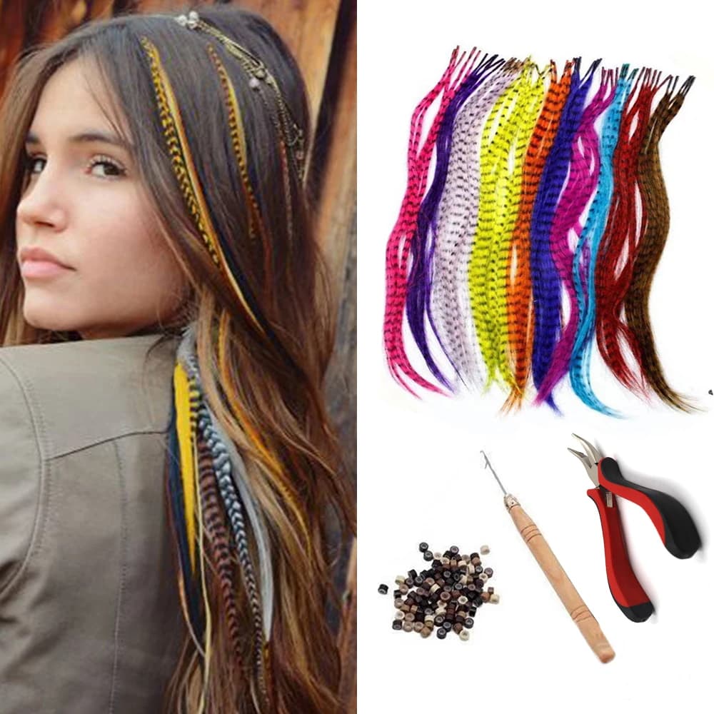 Hair extensions with synthetic colored fake feathers I-Tip 16 "10 threads/packing Accessories for women's heat resistant fiber wigs