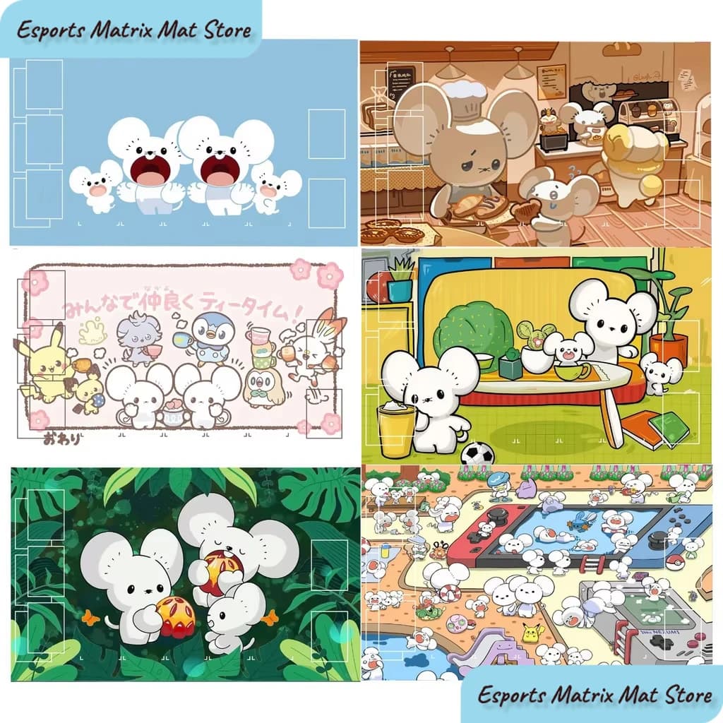 Simpatico Tappetino da Gioco TCG con Famiglia di Topolini Bianchi, Tappetino per Mouse da Gioco Anime, Grande Tappetino da Scrivania Antiscivolo per Giocatori di Carte