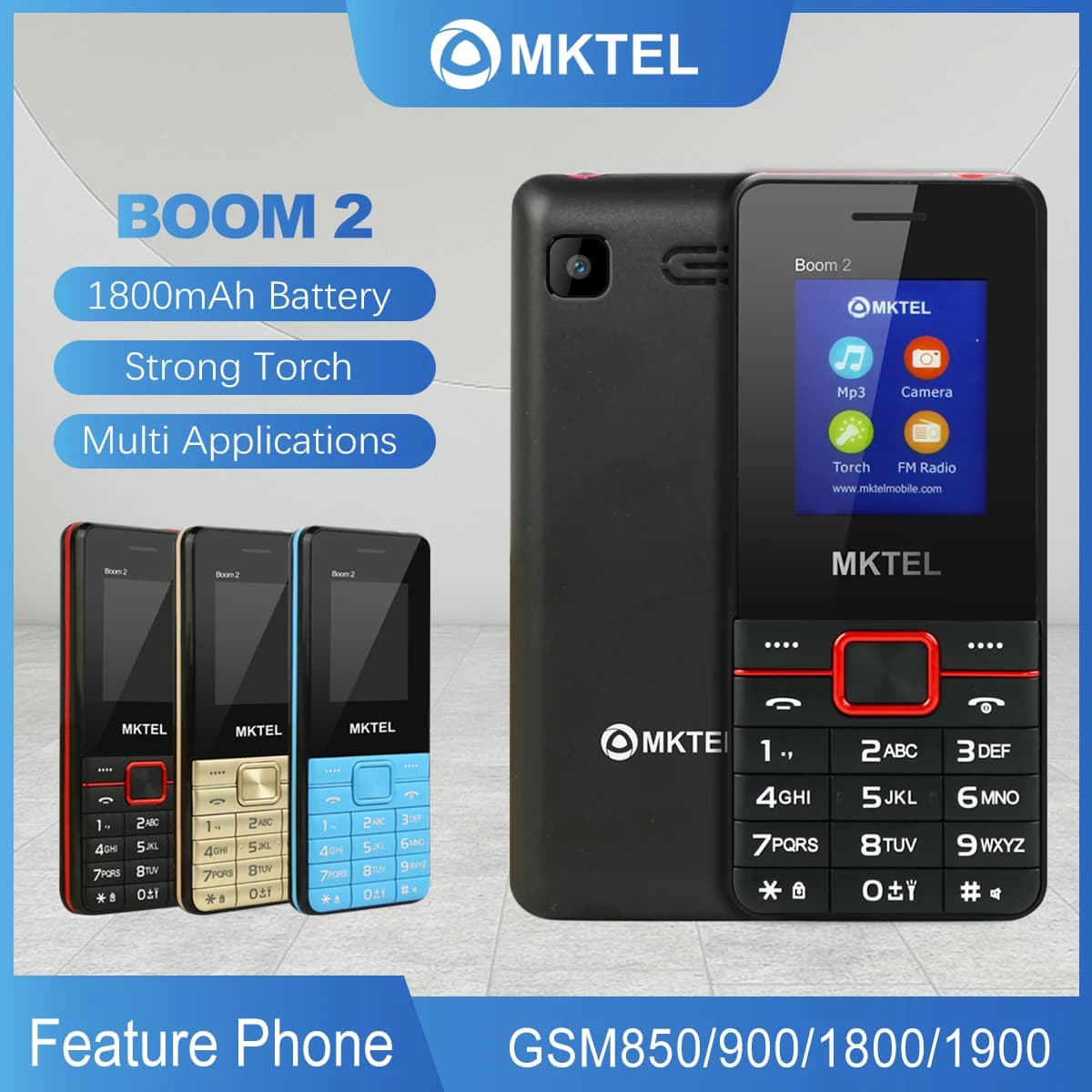 MKTEL BOOM 2 Caratteristiche Telefono Display da 1.77 "Batteria da 1800 mAh MP3 MP4 Radio FM Dual SIM Dual Standby Altoparlante Torcia Telefono Senior