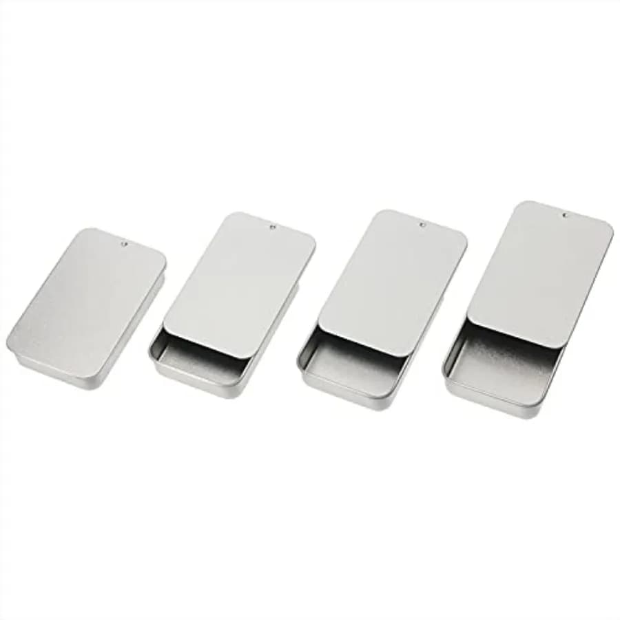 Set di 4 Mini Contenitori in Metallo con Coperchio Scorrevole, 8x5x1,5 cm, Scatole Portatili con Coperchio a Scorrimento per