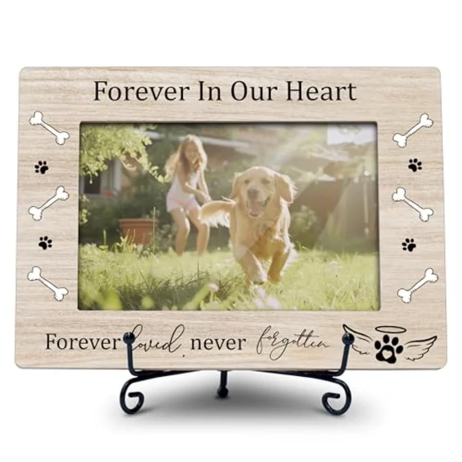 Dog Memorial Picture Frame 4x6, Pet Loss Sympathy Gift for Loss of a Beloved Dog, Wooden Remembrance Frame -B05