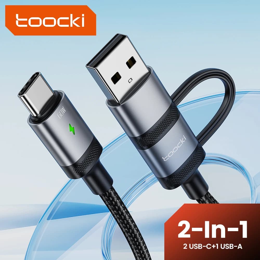 Toocki PD 60W 2 IN 1 Cavo USB Tipo C Cavo dati di ricarica rapida per iPhone 15 16 ProMax Xiaomi Samsung S22 Huawei Cavo dati di ricarica