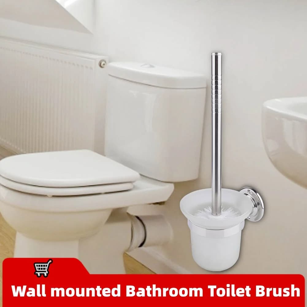 Scopino per WC con manico lungo in acciaio inossidabile Scopino per WC Spazzola per pulizia a parete con supporto Accessori per WC da bagno