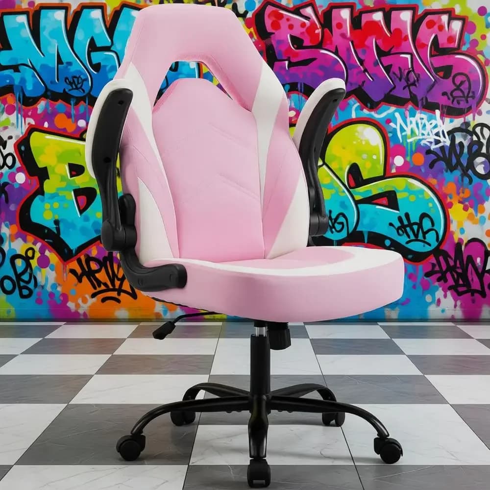 Sedia da ufficio ergonomica girevole - Sedia da scrivania da gioco in pelle PU rosa con braccioli regolabili per adulti, bambini, uomini, donne, giocatori