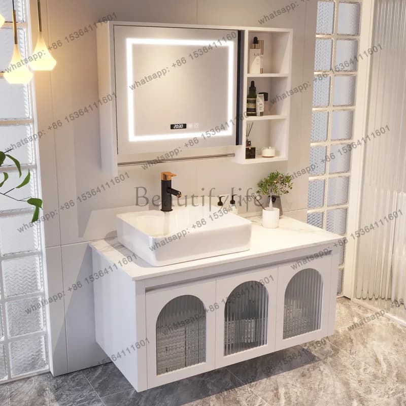 LD Cabinet Ceramic Basin Samrt Mirror Cabinet Slate Washbasin Bathroom Vanity Cabinet with Top Sink Bathroom Furniture