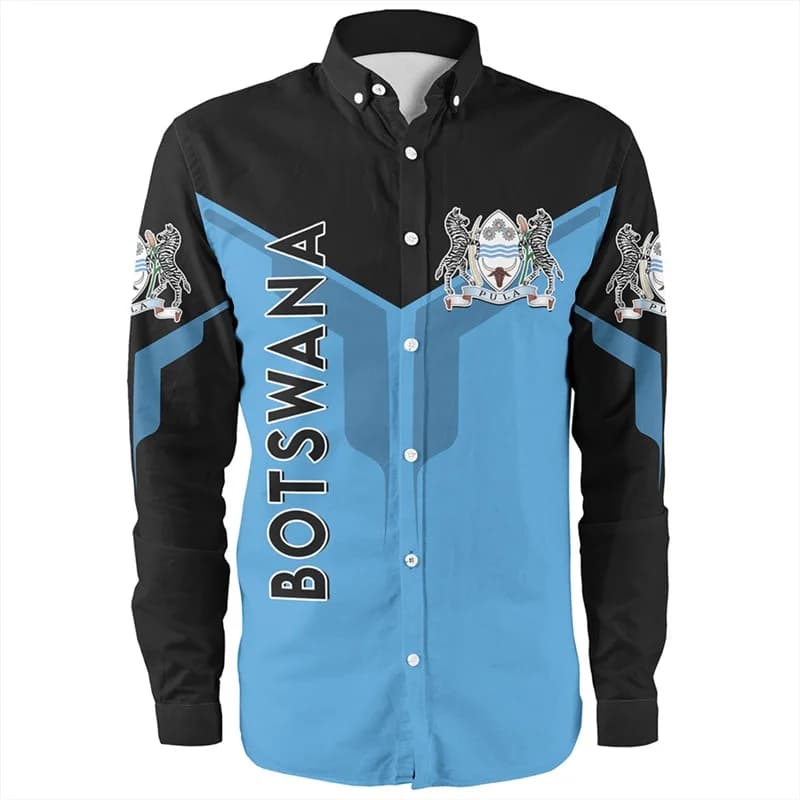 Africa Botswana Map Flag Graphic Long Sleeve Shirts For Men Casual Plus Size Coat Of Arms Blouses Blouse Male Lapel Tee Shirt