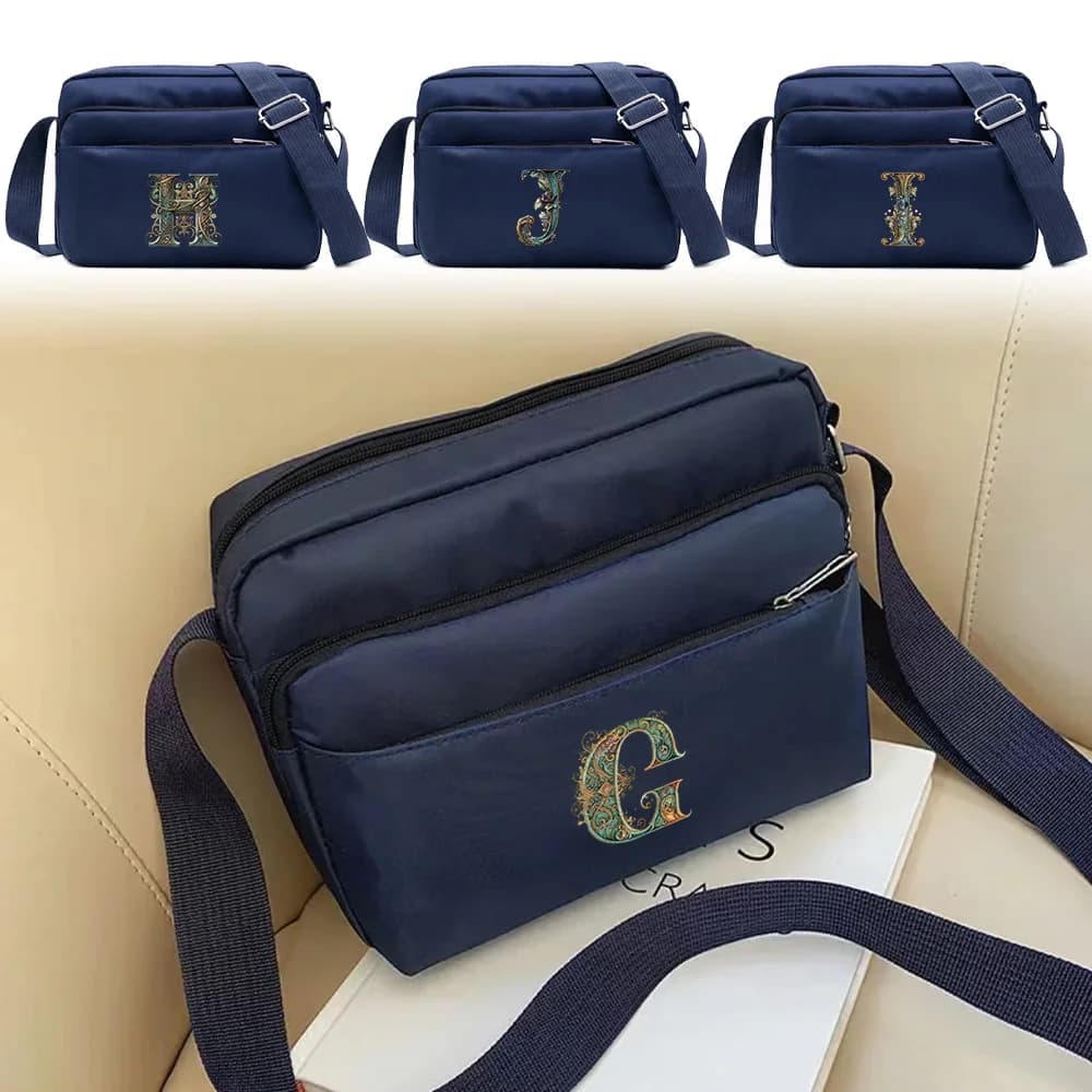 Borsa a Tracolla Multistrato Blu con Stampa Grafica a Lettere, Semplice e Portatile, per Viaggi e Pendolarismo