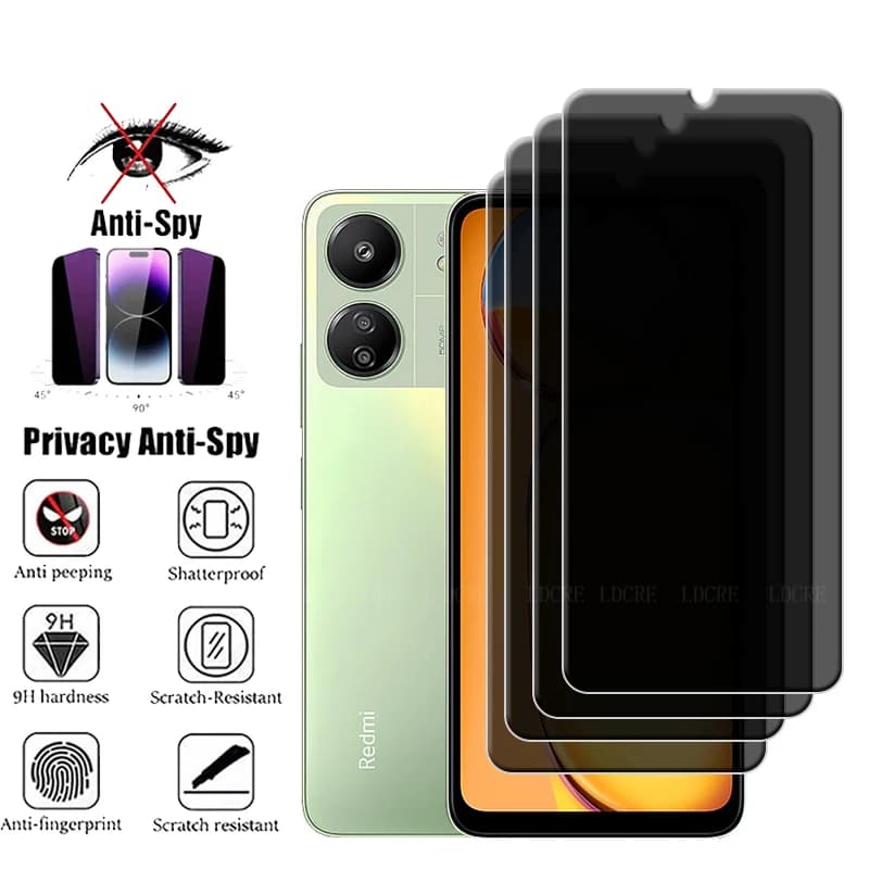 4 pezzi per Xiaomi Redmi 13C vetro Redmi 13C protezione dello schermo copertura del telefono protettiva 9H anti-spia privacy vetro temperato Redmi 13C