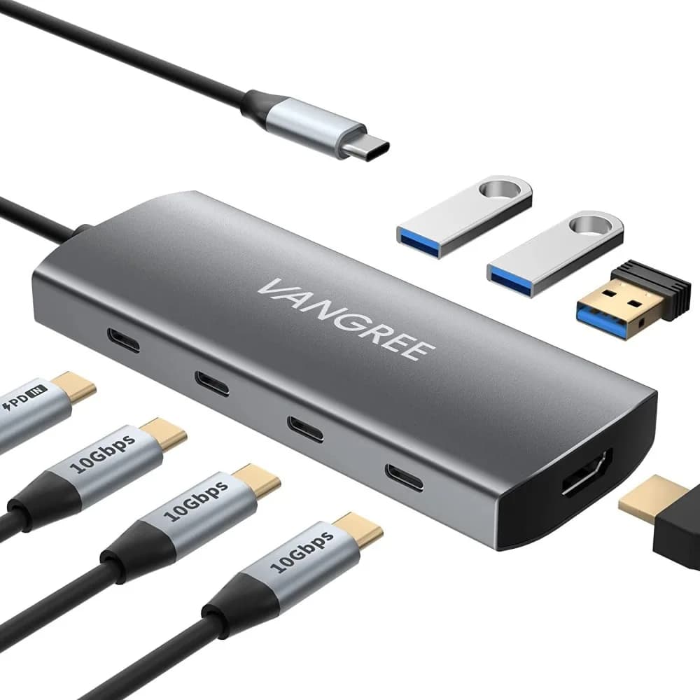 USB C Hub with 3 USB-C 10 Gbps ports, HDMI 4K@60 Hz, 100 W PD and 3 USB-A ports for MacBook, iPad