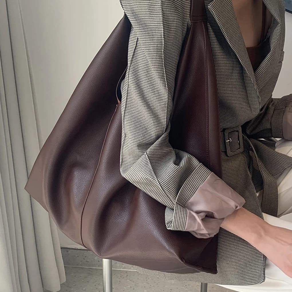 New Vintage Women Shoulder Bag Soft PU Leather Handbag Casual Female Shoppingtote Bag Lady Purse Bags High Capacity Totes