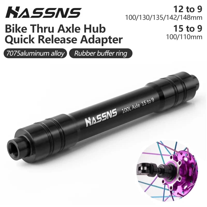 HASSNS MTB Thru Axle Adapter Mountain Bike Shaft Rear Hub Skewers 15 To 9MM 12 to 9mm Thru Axle Adapter Bicycle Wheel Axishub