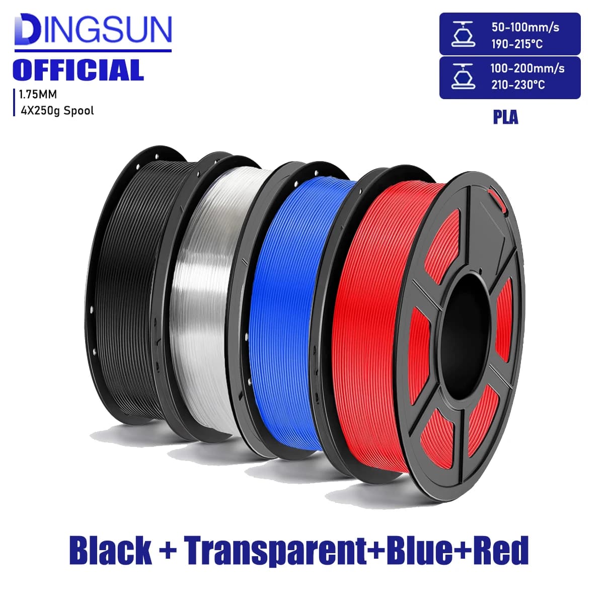Filament PLA 1,75 mm transparent/black/blue/red, 3D printer filament 250 g/500 g/1000 g +/- accuracy 0.02 mm, suitable for most FDM printers