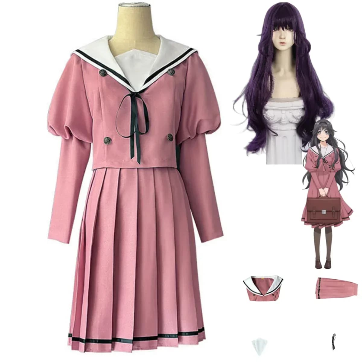 Costume Cosplay Anime 'The Fragrant Flower Blooms with Dignity' di Waguri Kaoruko, Uniforme Scolastica con Parrucca, Completo Sexy e Kawaii per Donna