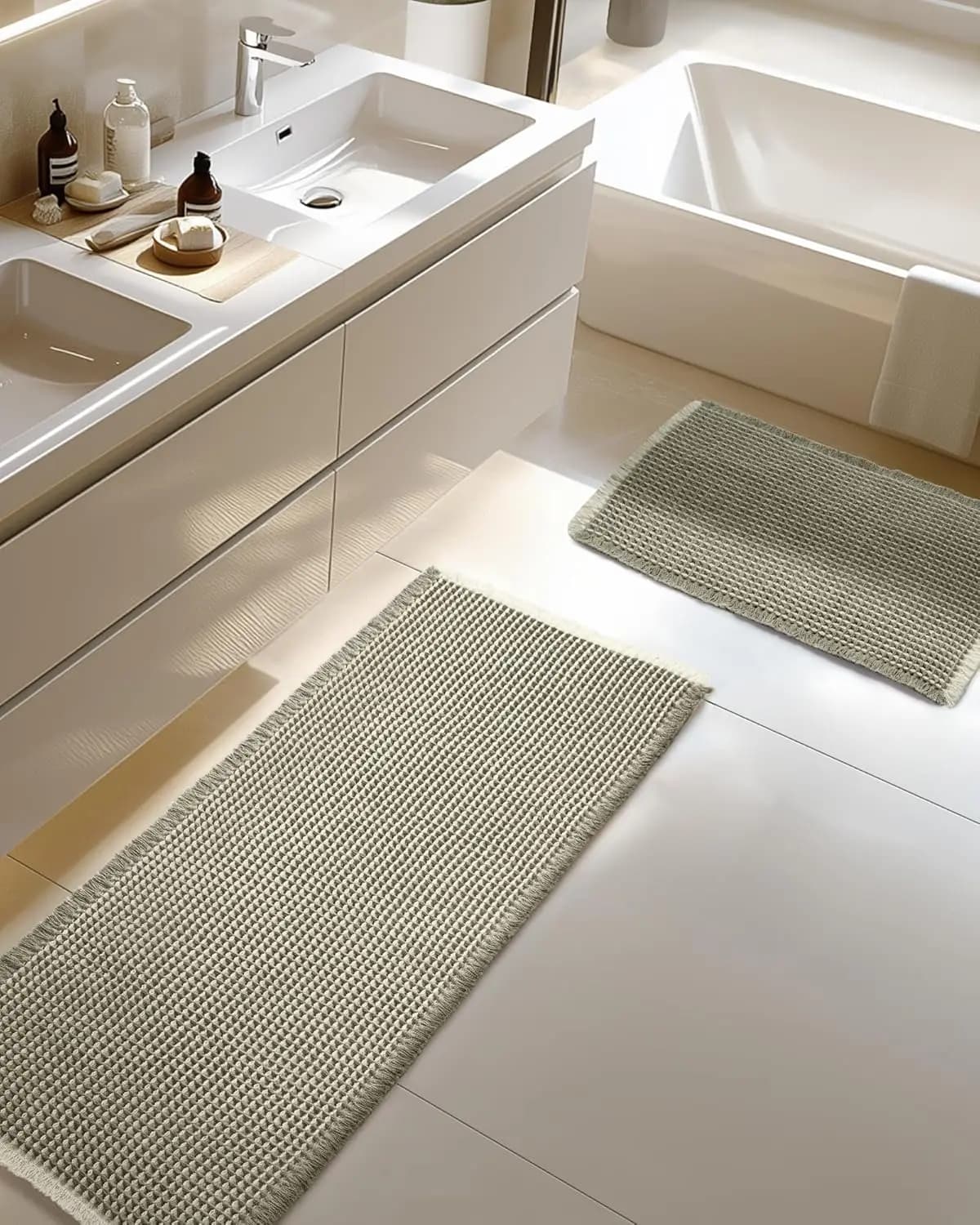 Set di Tappetini da Bagno Grandi a Nido d'Ape, Antiscivolo Ultra Assorbenti, Morbidi Tappeti per Decorazioni Natalizie, Verde e Bianco, Lavabili