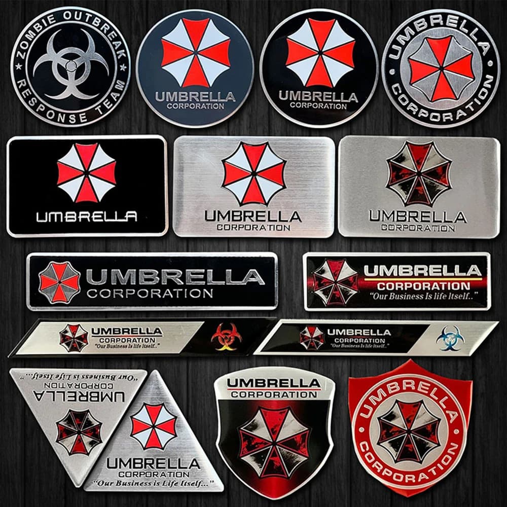 Accessori decorativi per la modifica del tubo di scarico del motociclo Adesivi in alluminio metallico Resident Evil Umbrella Decalcomanie per etichette per auto