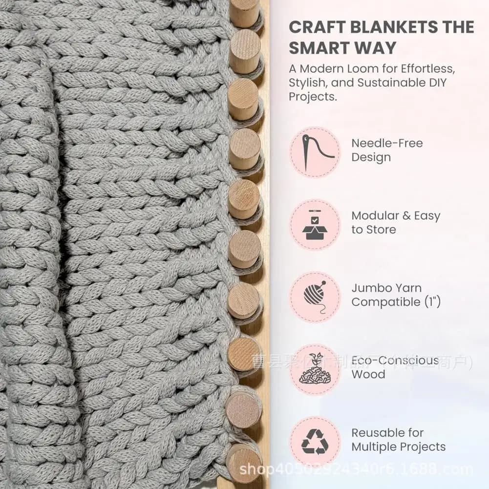 Yarn Blanket Loom Adjustable Wooden Peg Weaving Loom for Yarn Portable Knitting Frame Diy Blanket Maker Beginner Home Decor Gift