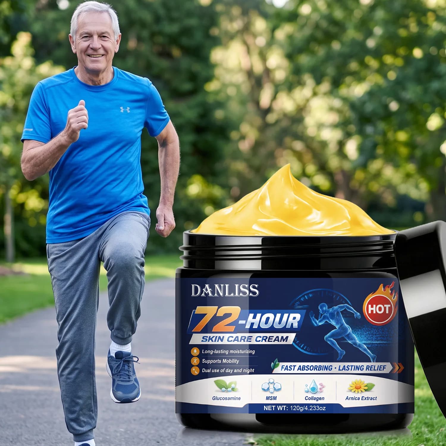 72-Hour Hot Skin Care Cream- Fast Absorbing & Lasting Relief with Glucosamine,Collagen & Arnica Extract for Joint Skin Mobility.