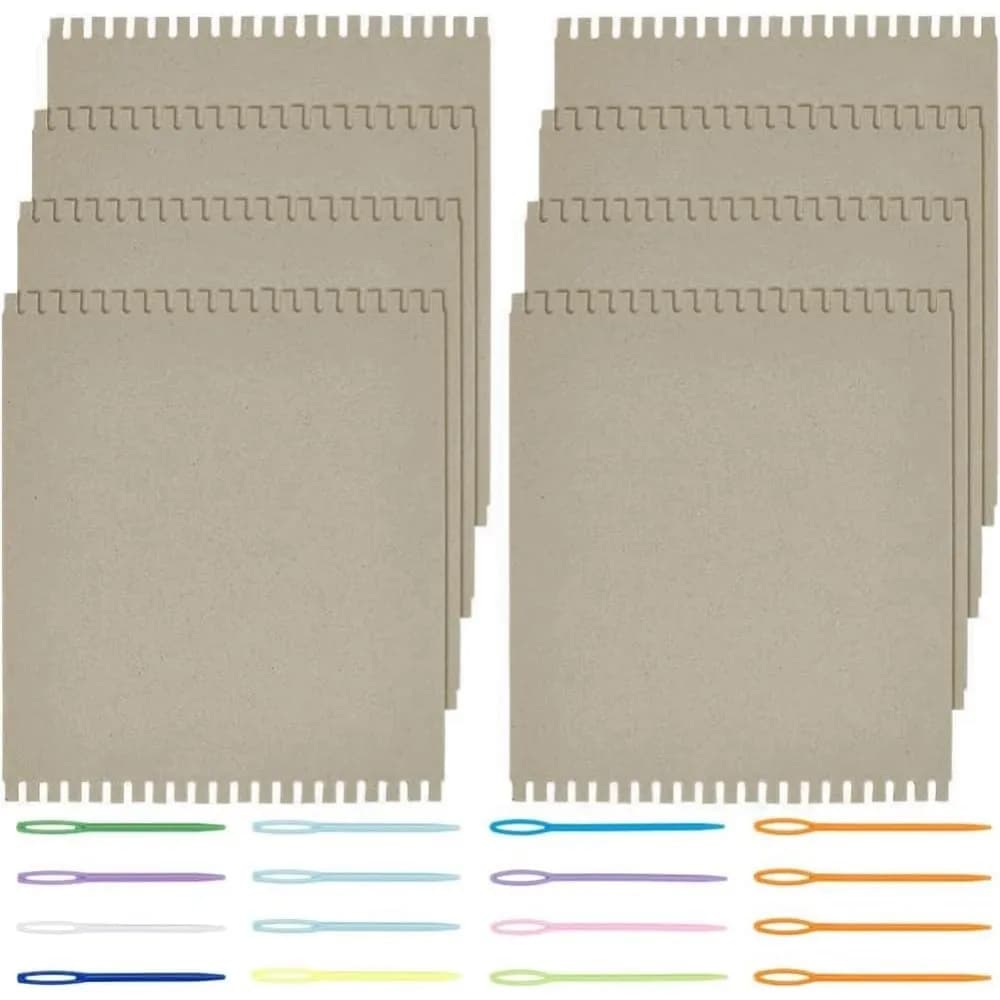 Cardboard Weaving Looms Kit Include 8pcs Wide Notch Weaving Looms 16pcs Large Eye Plastic Sewing Needle for Beginner Knitting