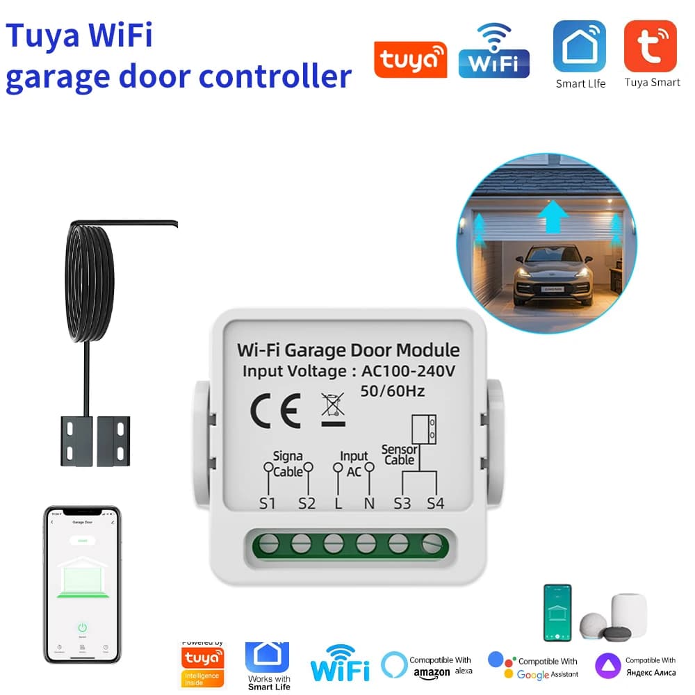 WG01 Tuya Smart Life Controller per apertura porta garage Interruttori a contatto secco Sistema di allarme di sicurezza Lavora Google Assistant Alexa