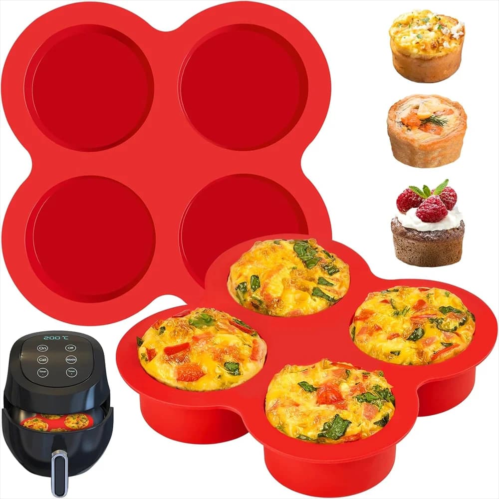 Silicone Egg Mold Air Fryer Egg Pan Reusable 4-Cavity Muffin Cake Baking Mould Kitchen Cooking Accessories