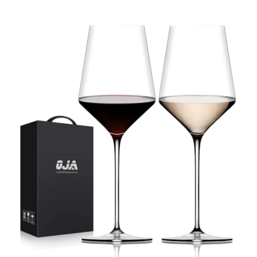 Set di 2 Calici da Vino Rosso, Bicchieri in Cristallo Premium Soffiati a Mano, 15 oz, Bordo Sottile, Stelo Lungo, Perfetti per Vino Rosso o Bianco, Uso Quotidiano