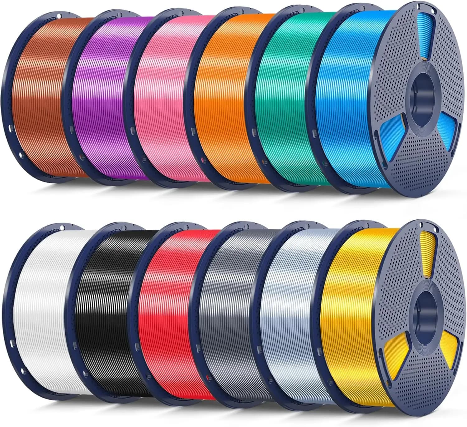 Confezione di Filamenti PLA Seta da 12KG, 1.75mm +/- 0.02mm, 12 Colori, 1KG per Bobina