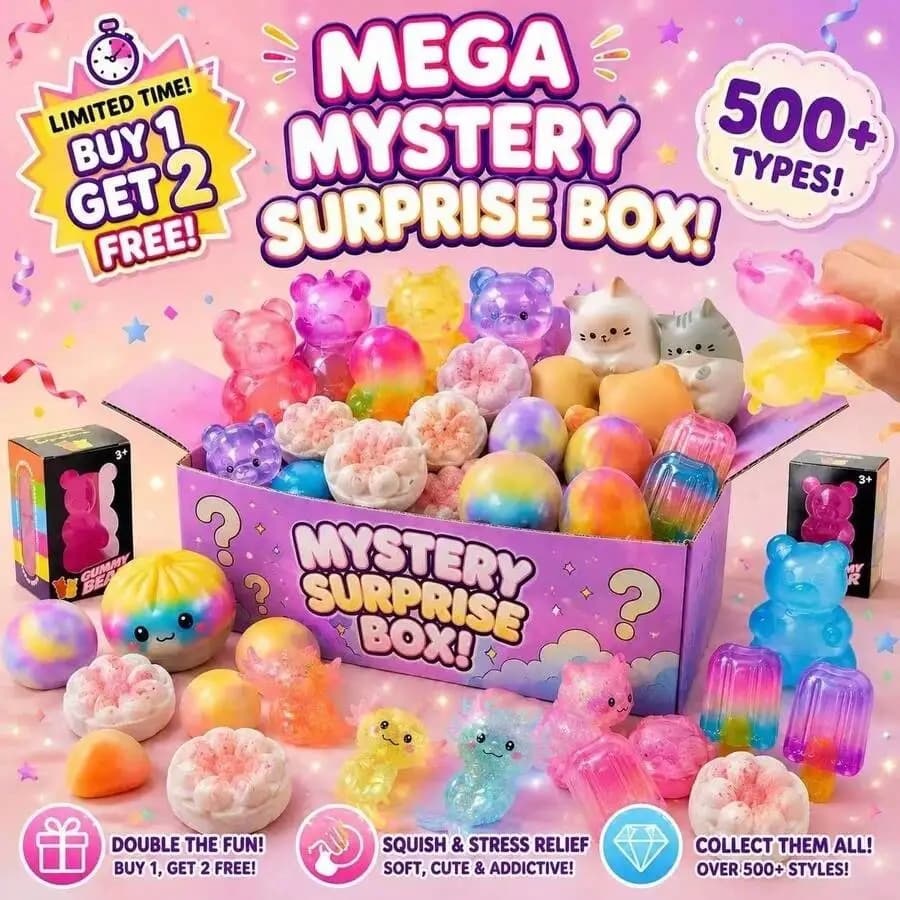 [Limited-Time Offer]Buy 1 Get 2 FREE! Kawaii Squishy Mystery Box, Super Soft Gummy Bear/Cat/Dumpling Squeeze Toys, Cute Assorted