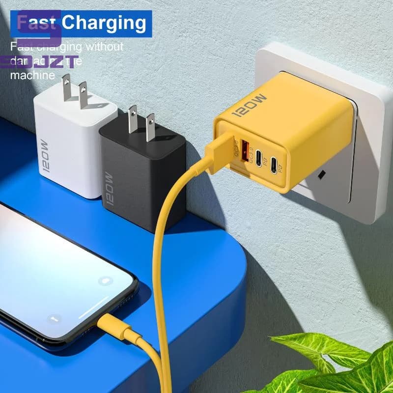 120W USB C Fast Charger Station 4 Port PD QC Adapter EU US UK Plug For Travel Devices