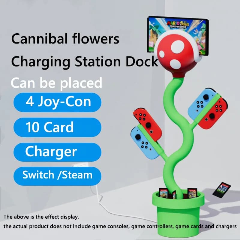 Stazione di Ricarica Chomper con Supporto per 4 Controller Joy-Con e Porta per 10 Schede per Nintendo Switch con Uscita HDMI
