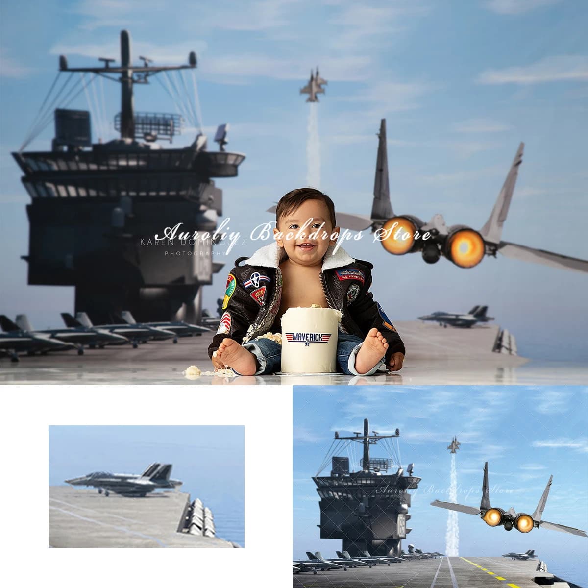 Top Gun Sfondi Torta Smash Puntelli per fotografia di famiglia per adulti Decorazioni per bambini per bambini Portaerei Sfondo per studio fotografico dell'aeronautica