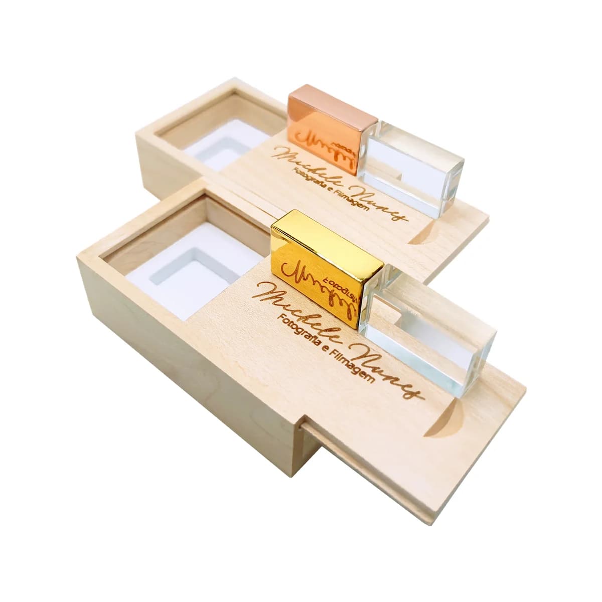 Chiavetta USB 2.0 in Metallo e Cristallo con Incisione Laser Personalizzata Gratuita, 4GB 8GB 16GB 32GB 64GB e Scatola in Acero