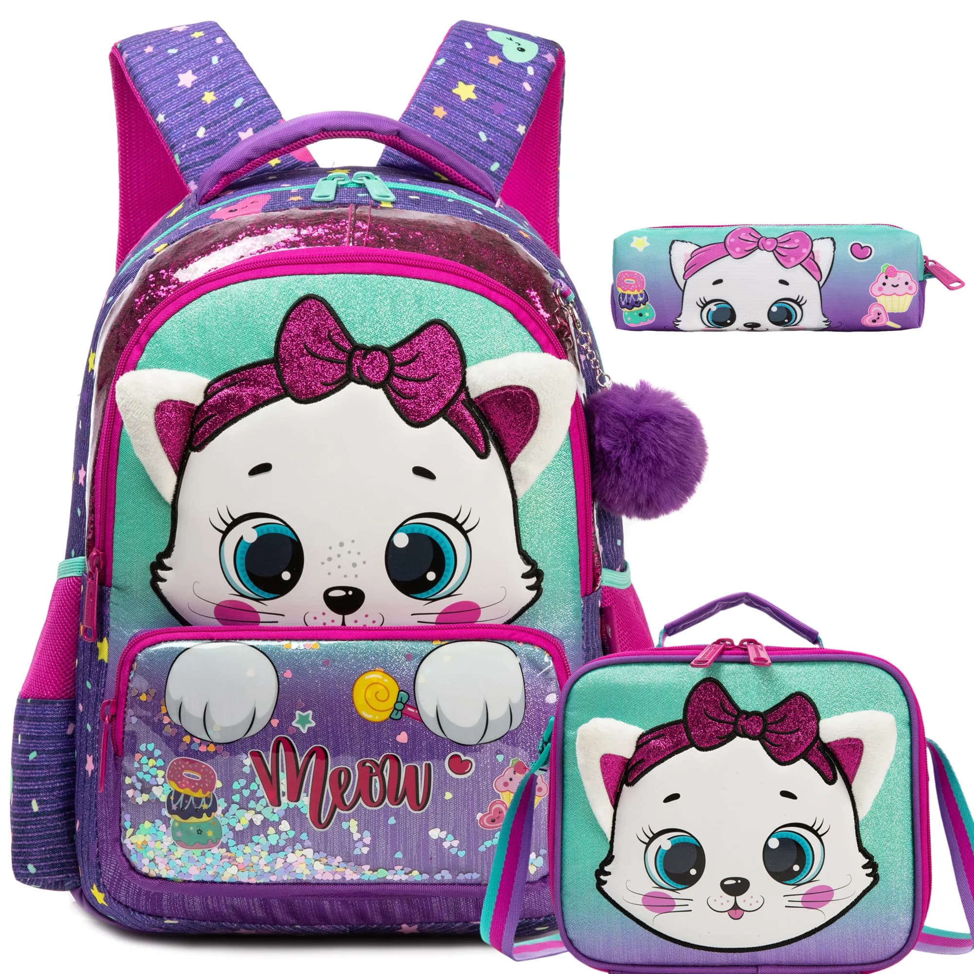Kids School Backpacks for Girls Boys Bookbag Set with Lunch Bag and Pencil Case Student Daily Backpack Back To School Supplies
