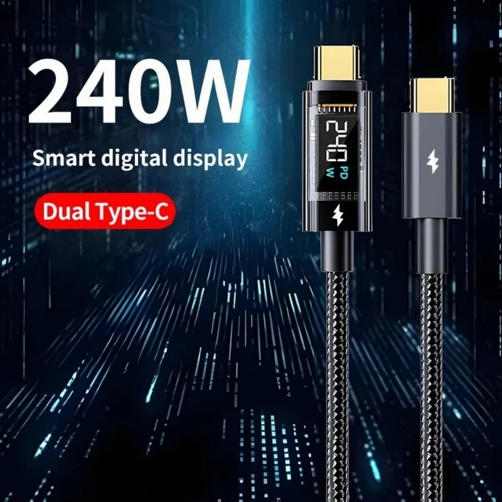 Cavo caricabatterie rapido PD da 240 W Display digitale Cavo USB C da tipo C a tipo C Cavo di ricarica rapida da USB a tipo C da 100 W per Xiaomi